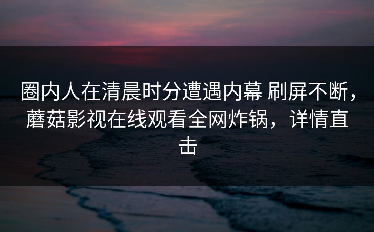 圈内人在清晨时分遭遇内幕 刷屏不断，蘑菇影视在线观看全网炸锅，详情直击